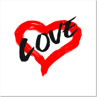 Valentines Day Love Heart in paint brush stroke design Posters and Art